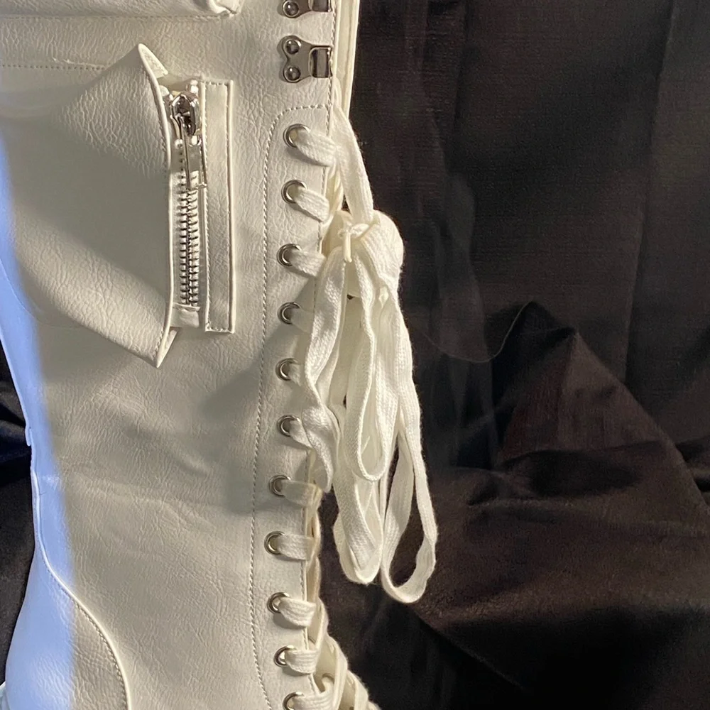 White Platform Knee-High Boots - Picture 9 of 10